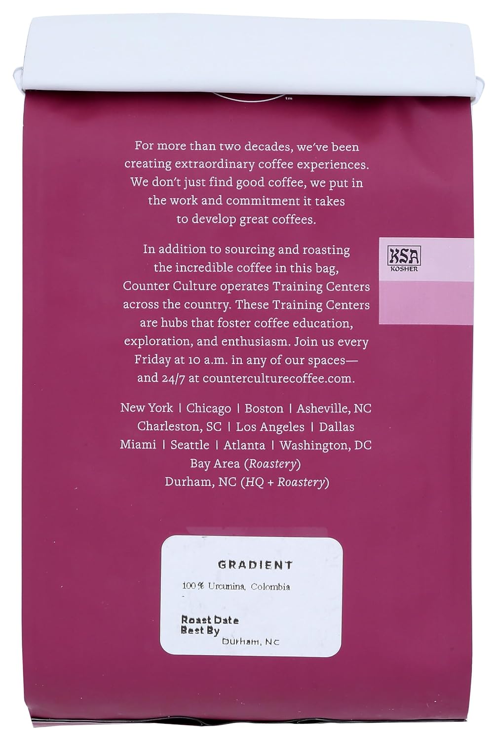 Counter Culture Coffee Gradient - Dark Roast, Kosher, Whole-Bean Colombian Coffee, 12 oz (1 Bag)
