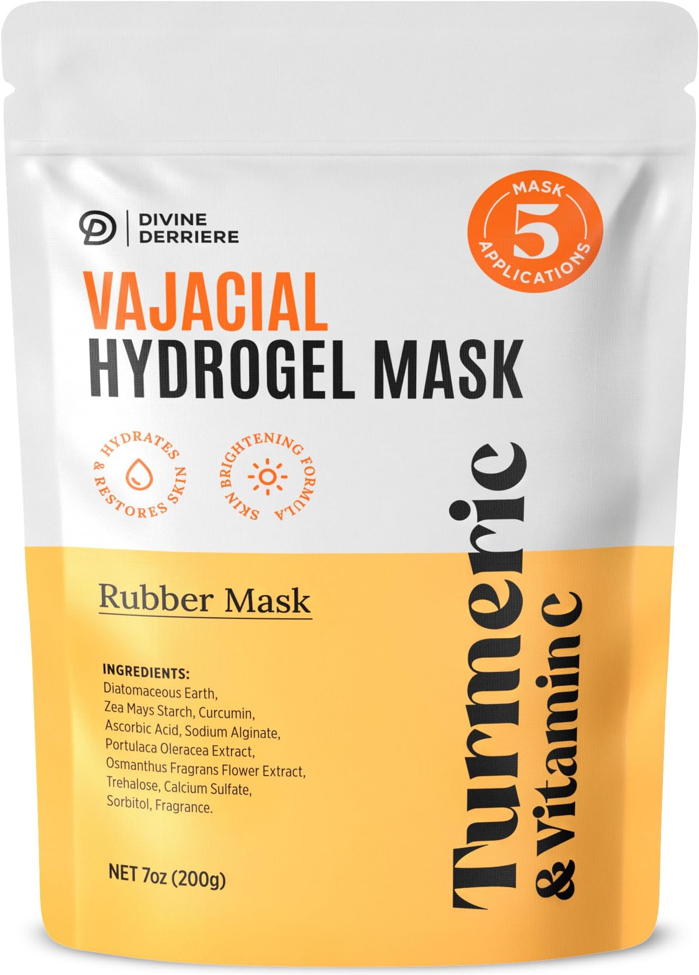 Divine Derriere Vajacial Hydrogel Mask - Premium Modeling Mask with Turmeric & Vitamin C - Deeply Purifying & Super Hydrating Facial and Vajacial Mask, Peel-Off Mask, Hydro jelly Mask Powder Kit