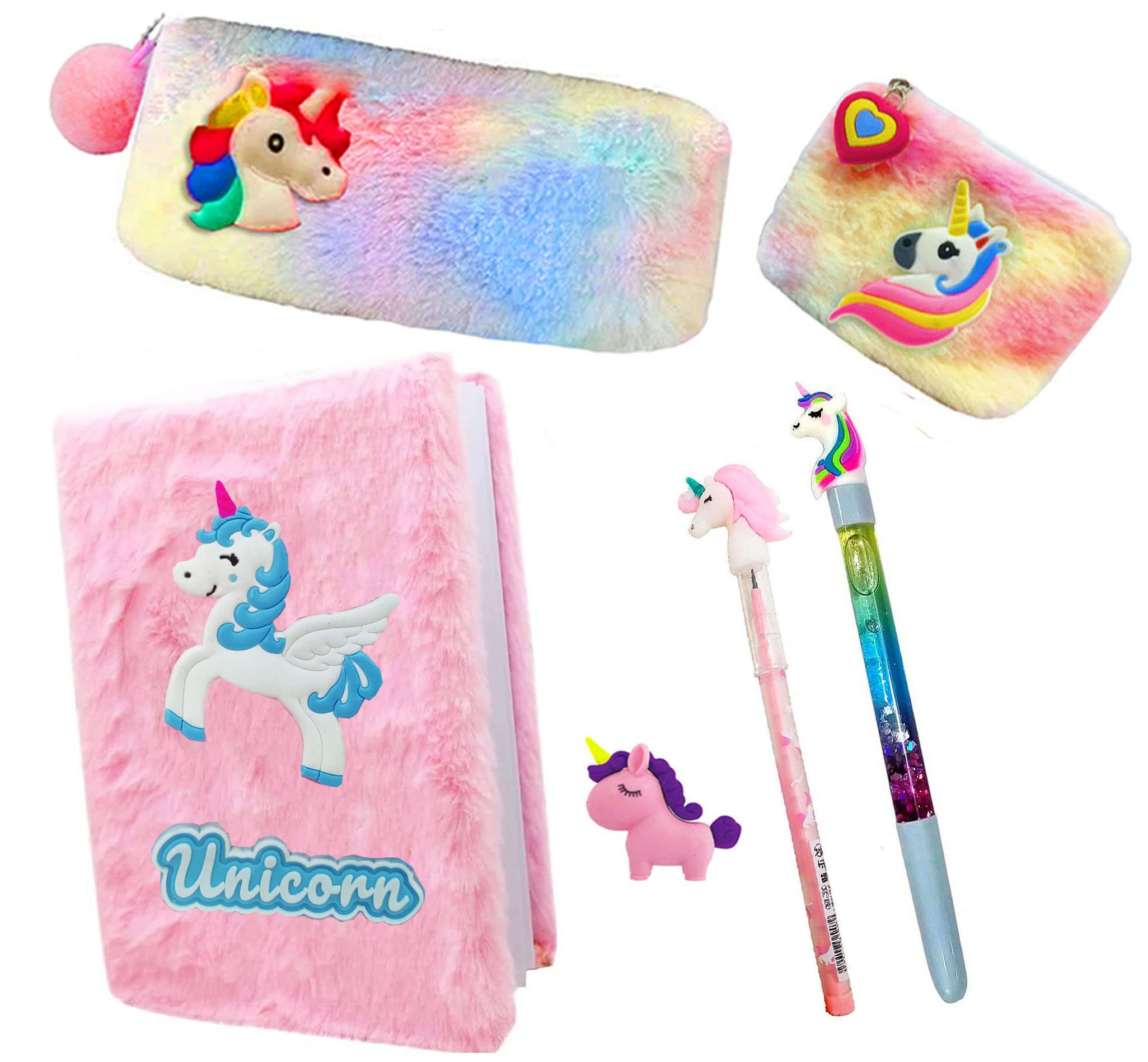 KOBBET® Pack of 6 Unicorn Stationery Set 1 a5 Size Unicorn Ruled Fur Diary, 1 Unicorn Pencil Pouch, 1 Unicorn Coin Pouch, unciorn Pencil, Pen & Eraser Stationery Gift, Birthday Gift, Festival Gift (B0B46NC9RP) Amazon Price History, Amazon Price Tracker