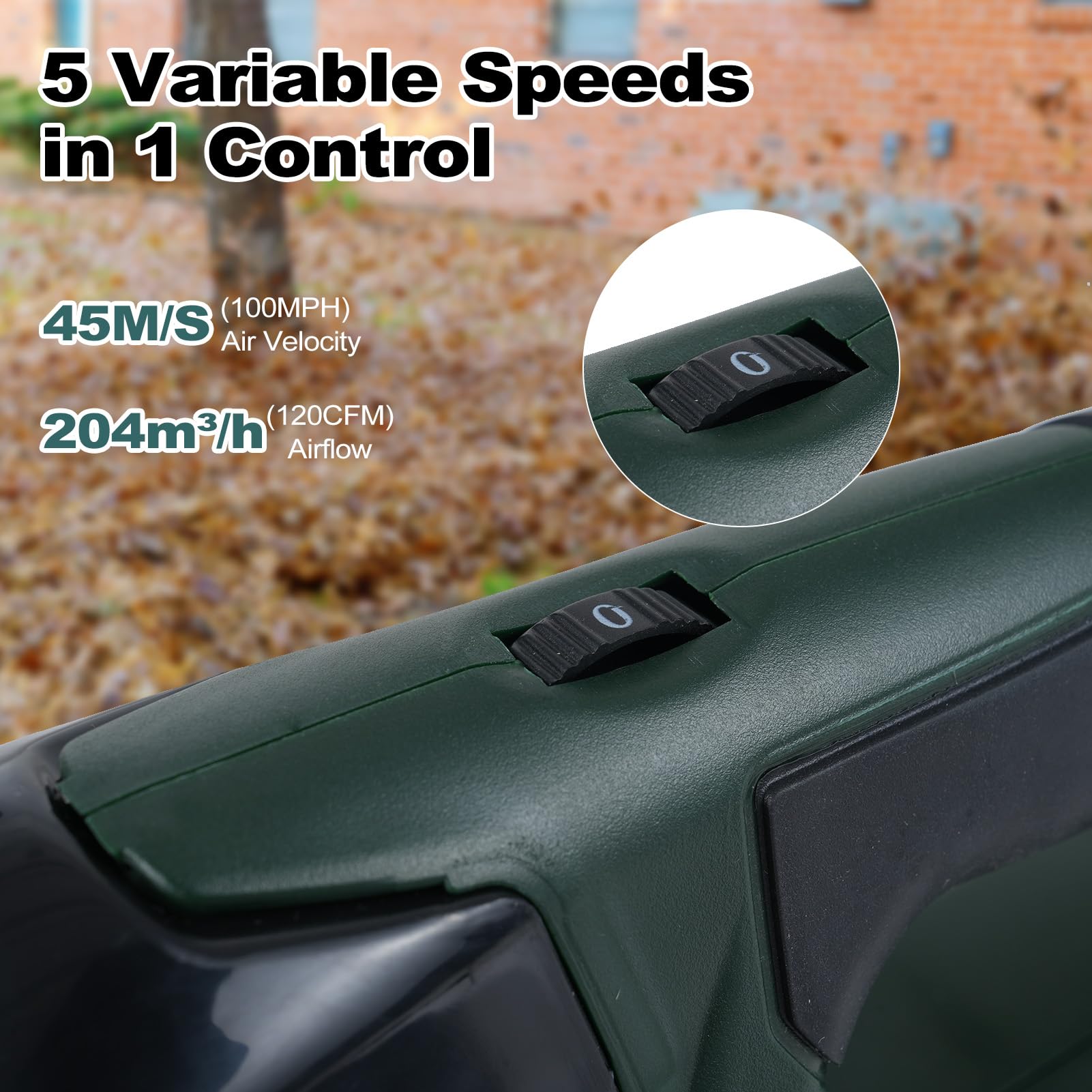Soffiatore per foglie 120CFM/100MPH Soffiatore per foglie elettrico 21V Alimentato a batteria 5 modalità di velocità Adatto per la cura del prato Pulizia del garage del marciapiede del cortile