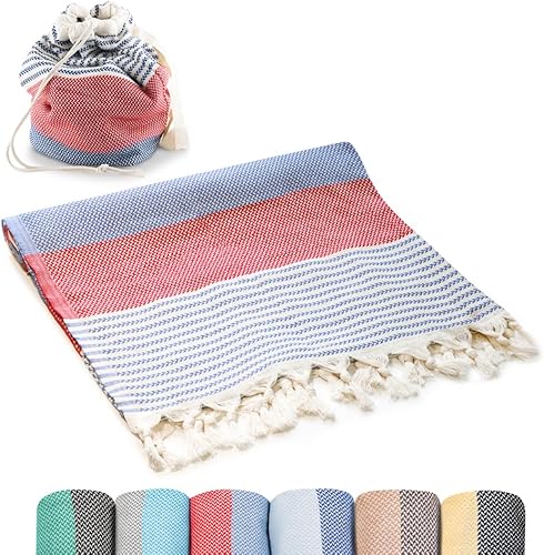 Toalla de playa turca (71 x 39 pulgadas), se convierte en una bolsa, toallas de baño de gran tamaño 100% algodón, manta de playa ligera de secado