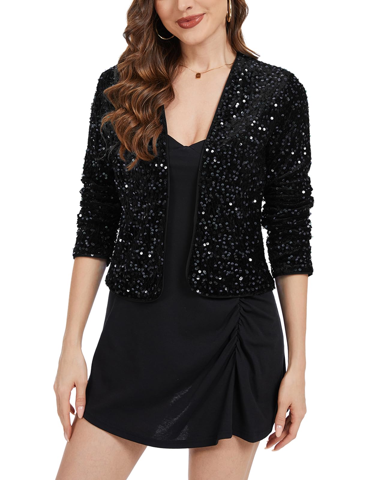 Womens Velvet Sequin Jackets Cardigan 2025 Long Sleeve Party Concert Outfits Halloween Sparkly Jacket