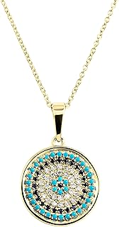 Dazzlingrock Collection Dainty, Attractive Round Blue Sapphire, Turquoise & White Diamonds Ladies Pendant with 18 Inch Cha...