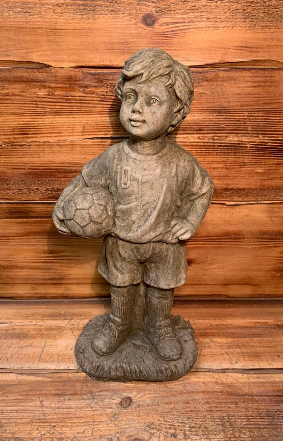 STONE GARDEN FOOTBALL BOY PLAYER LARGE STATUE ORNAMENT