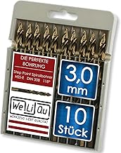 WELIQU HSS-E Cobalt Step Point Twist Drill Bit Diameter 3.0 mm Ground Self-Centering Metal Drill Bits 118° for Steel, Stainless Steel, Aluminium, Brass, Bronze, Cast Iron, Hardwood, Plastic, Pack of