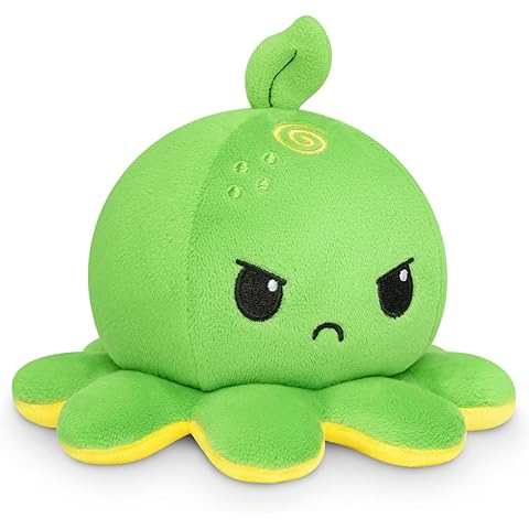TeeTurtle - The Original Reversible Octopus Plushie - Lemon + Lime - Cute Sensory Fidget Stuffed Animals That Show Your Mood