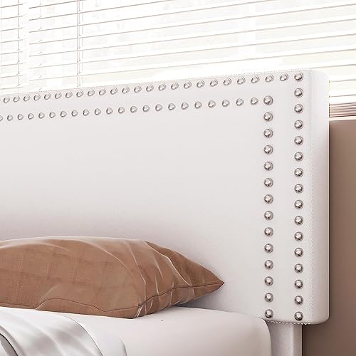 Miniatura 153 de VECELO Base de cama de tamaño matrimonial con cabecera tapizada ajustable, plataforma de listones de madera, diseño sin ruido, fácil montaje Negro