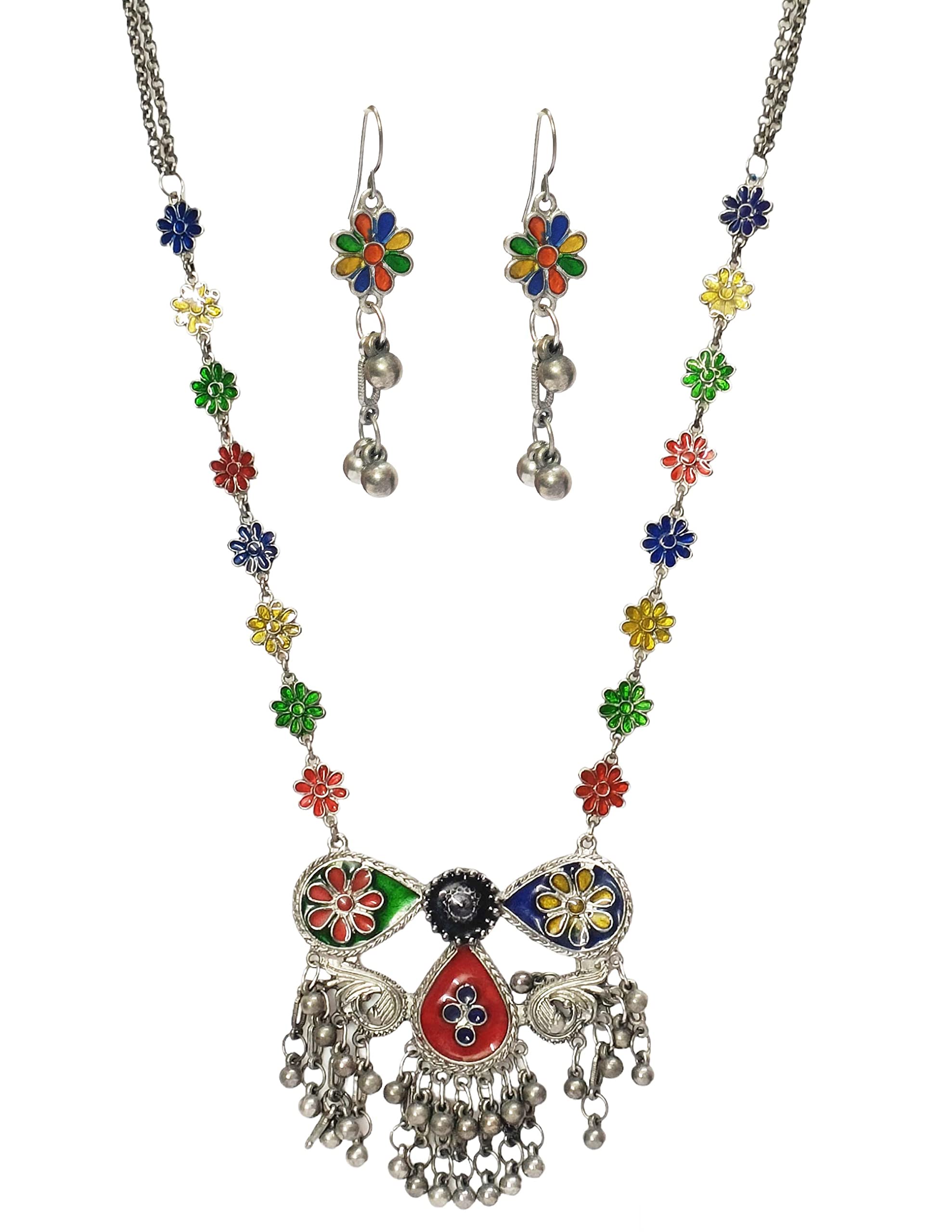 Paninaro Trending Stylish Boho Trible Silver Oxidised Long Chain Pendant Necklace Set Jewellery For Women & Girls (B0C5X4G6W3) Amazon Price History, Amazon Price Tracker