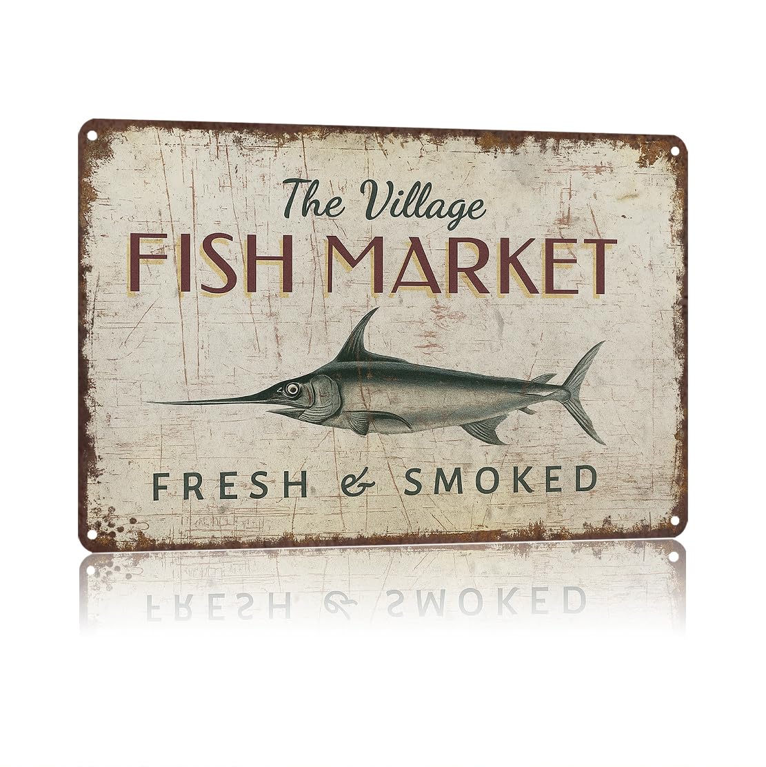 KWQDOZF Funny Metal Signs Poster 8x12inch The Village Fish Market Aluminum Sign Wall Art For Home Room Bedroom Office Decor