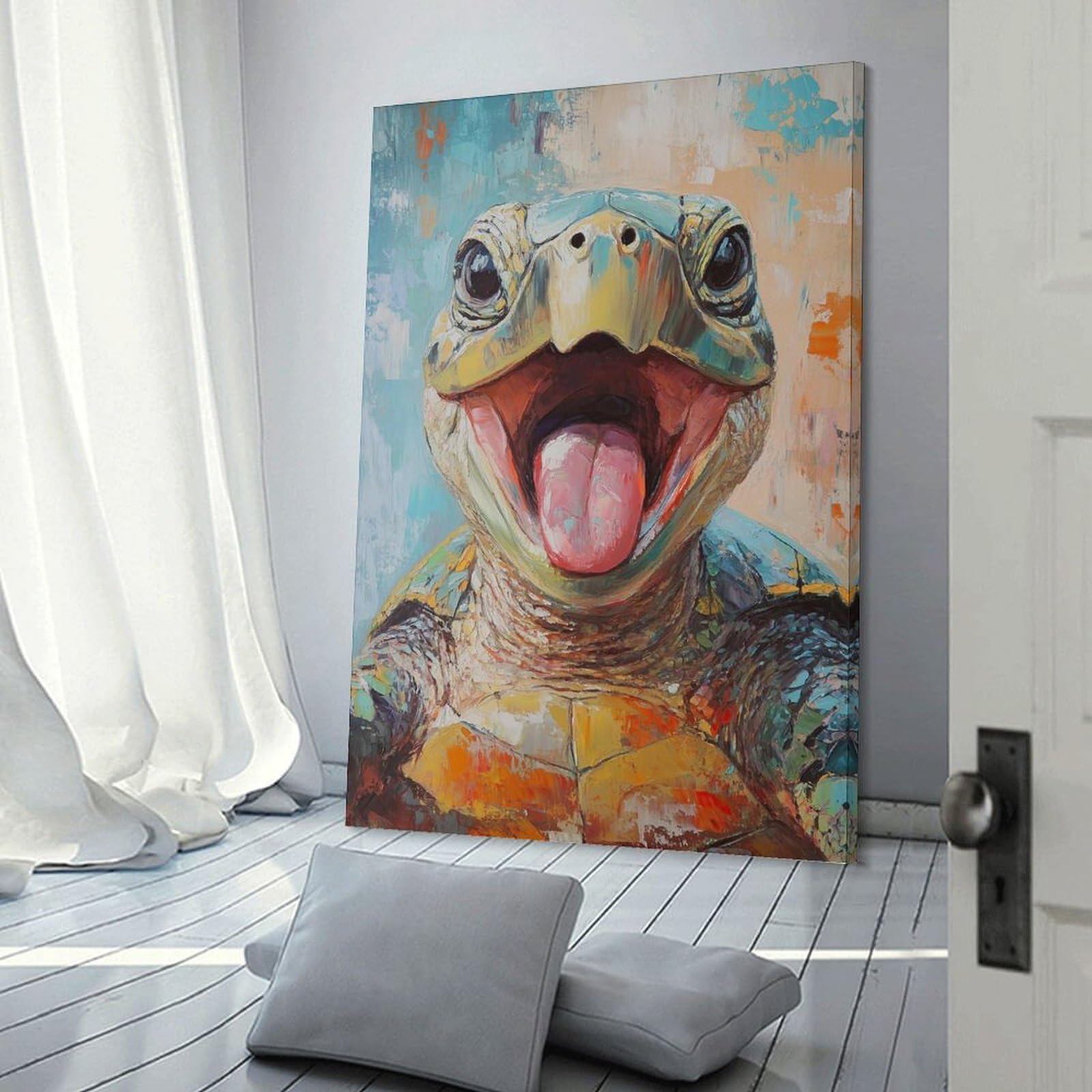 Junmoney Smiling Turtle Painting Home Decor Wall Art, 20x30inch(50x75cm), for Wall Displays, Bedrooms Or Room Updates, Ideal for Building A Coordinated Art Wall