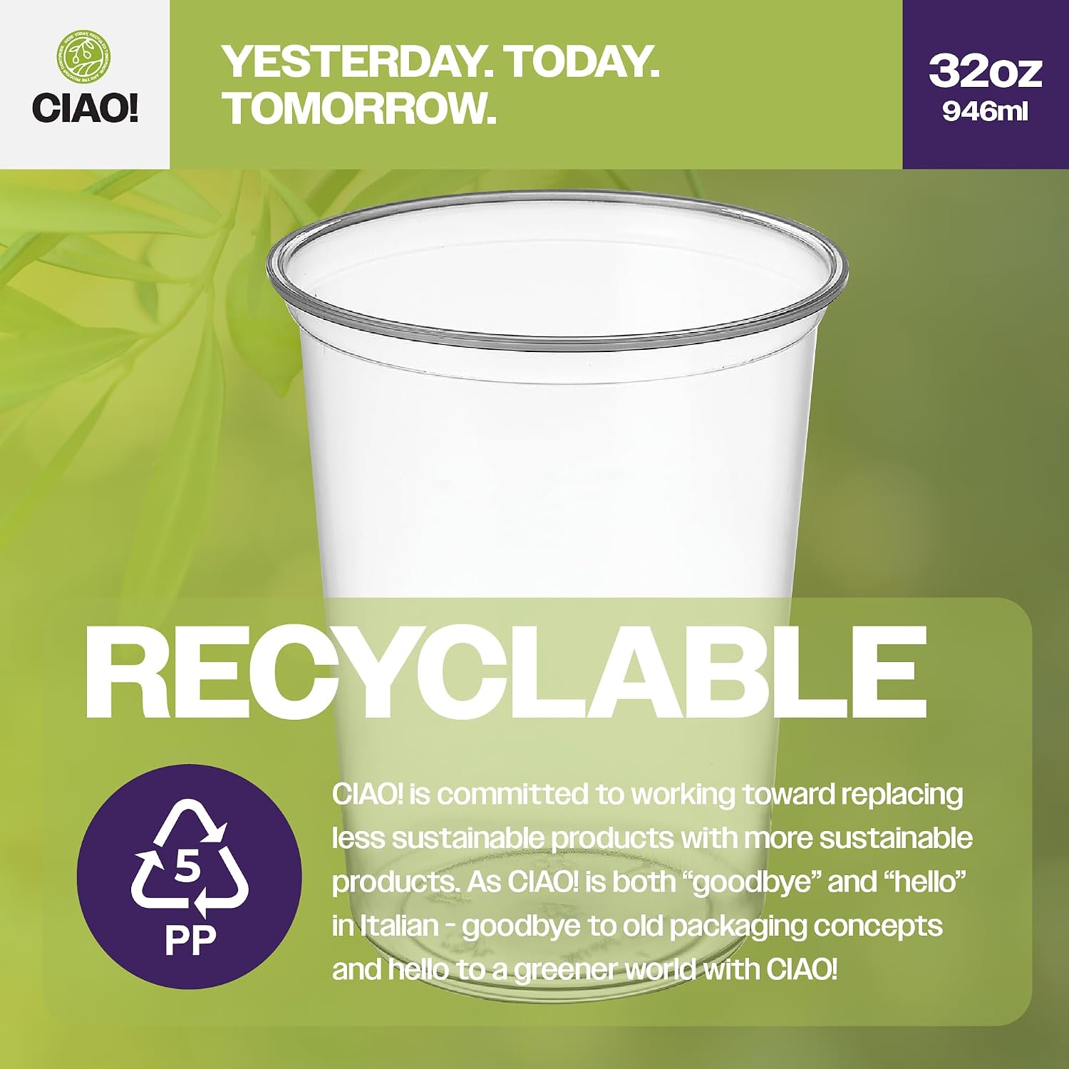 CIAO! 32OZ Polypropylene Clear Deli Container Matching Lids Sold Separately (Case of 500)