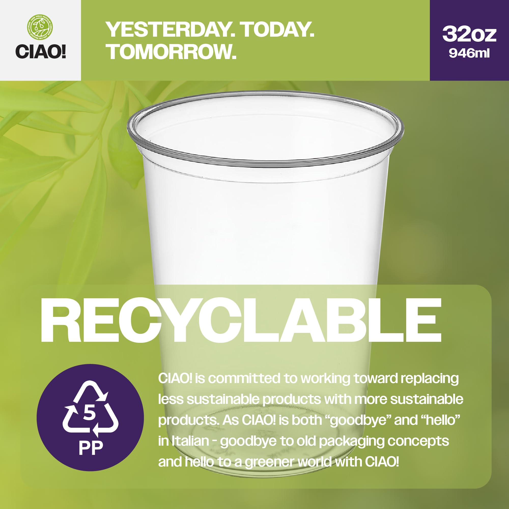 CIAO! Contenedor transparente de polipropileno de 32 onzas para delicatessen – Las tapas se venden por separado (caja de 500)