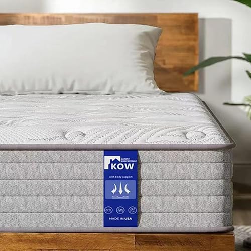 KOW Colchón híbrido individual XL en una caja, colchón individual XL de 12 pulgadas con bobinas de bolsillo envueltas individualmente y espuma