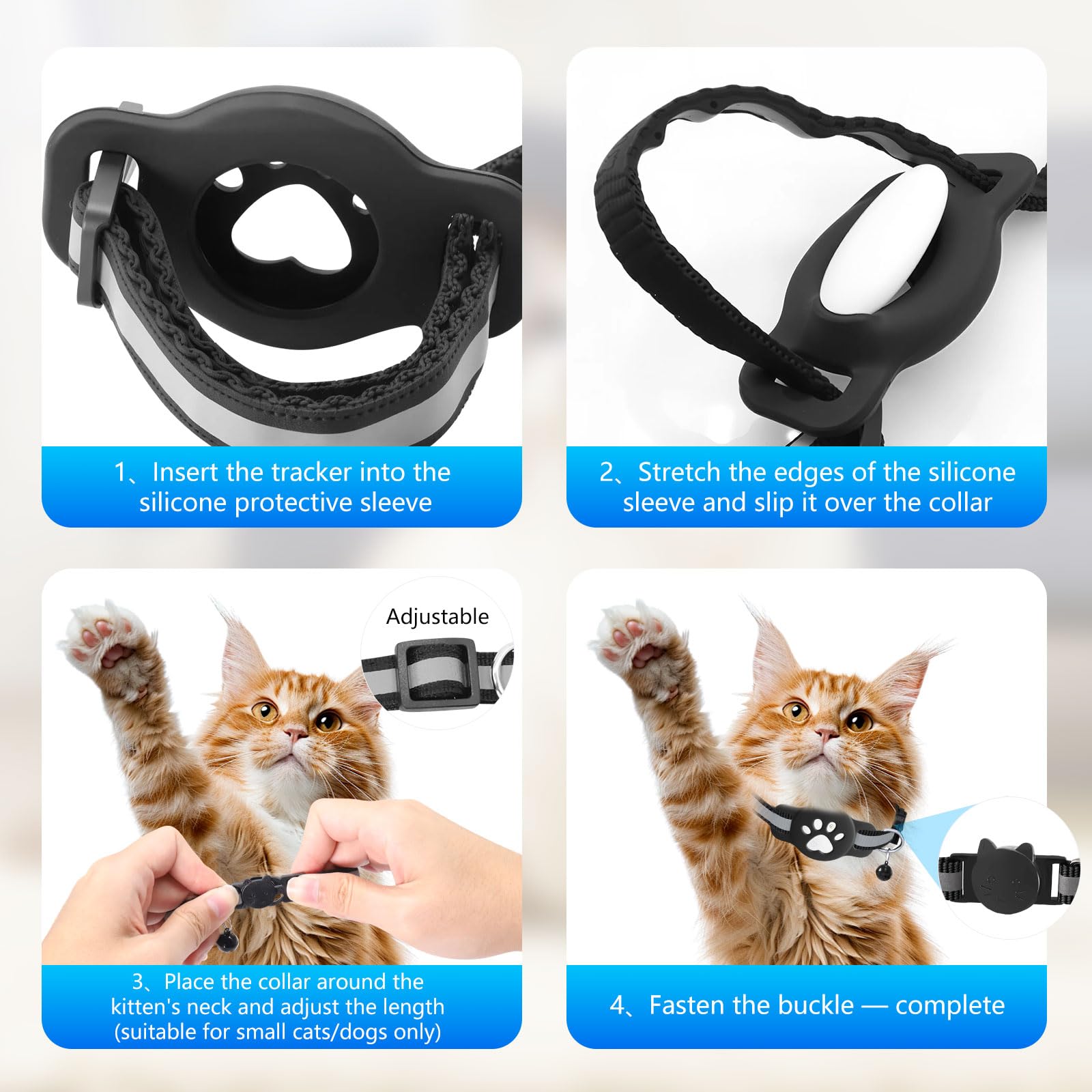Localizzatore GPS per gatti, mini tracker senza ABO per gatti (solo Android), con collari catarifrangenti, impermeabile IP68, compatibile con Google Find My Device