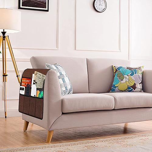 Miniatura 3 de Soporte de control remoto para sillón reclinable, organizador de bolsillo con reposabrazos para sillón con 7 bolsillos para revistas, lentes, iPad,