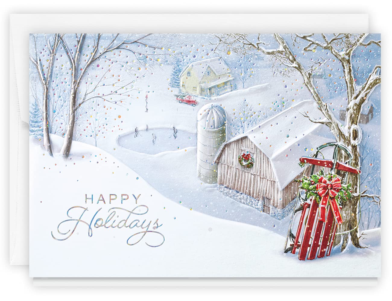 The Gallery Collection, 25 Count Card Pack, Christmas Cards with Foil Lined Envelopes (Holiday Country Sledding), For Business or Consumer