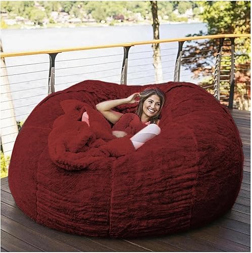Puf gigante sin relleno, taburete, sofá, cama, futón, asiento para habitación, tatami, relajante, sala de estar, solo funda, color burdeos, 53.1 in