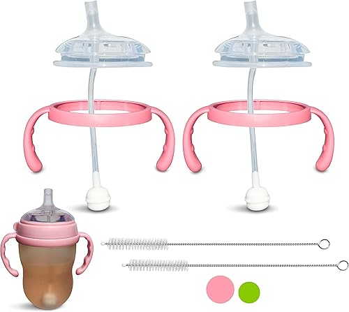 Kit de conversión de vaso con pajita para biberones Comotomo  2 unidades  con pezones superiores de popote de silicona suave, bola de popote con