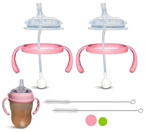 Kit de conversión de vaso con pajita para biberones Comotomo  2 unidades  con pezones superiores de popote de silicona suave, bola de popote con