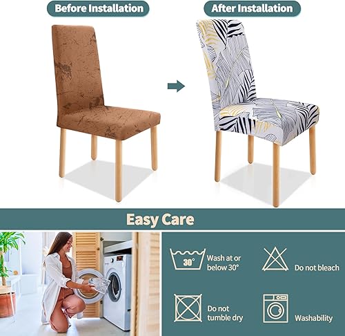 Miniatura 6 de Bloss Juego de 4 fundas para sillas de comedor, fundas elásticas de elastano para sillas de cocina, protectores extraíbles para sillas Parsons para