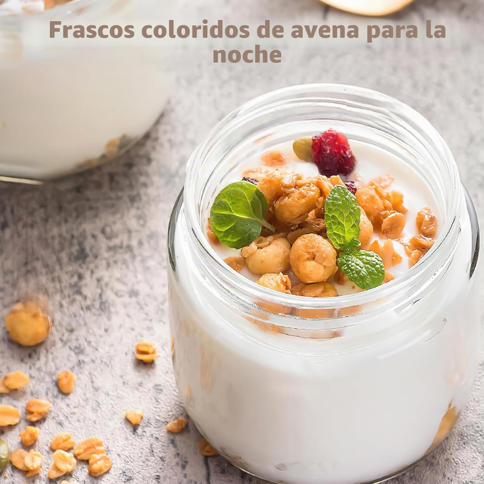 6 Piezas Tarros de Cristal con Tapa 300ml, Reutilizables Tarros de Avena Nocturna Tarro Cristal Hermetico para Overnight Oats Yogur Mermelada Especias Gachas Cereales