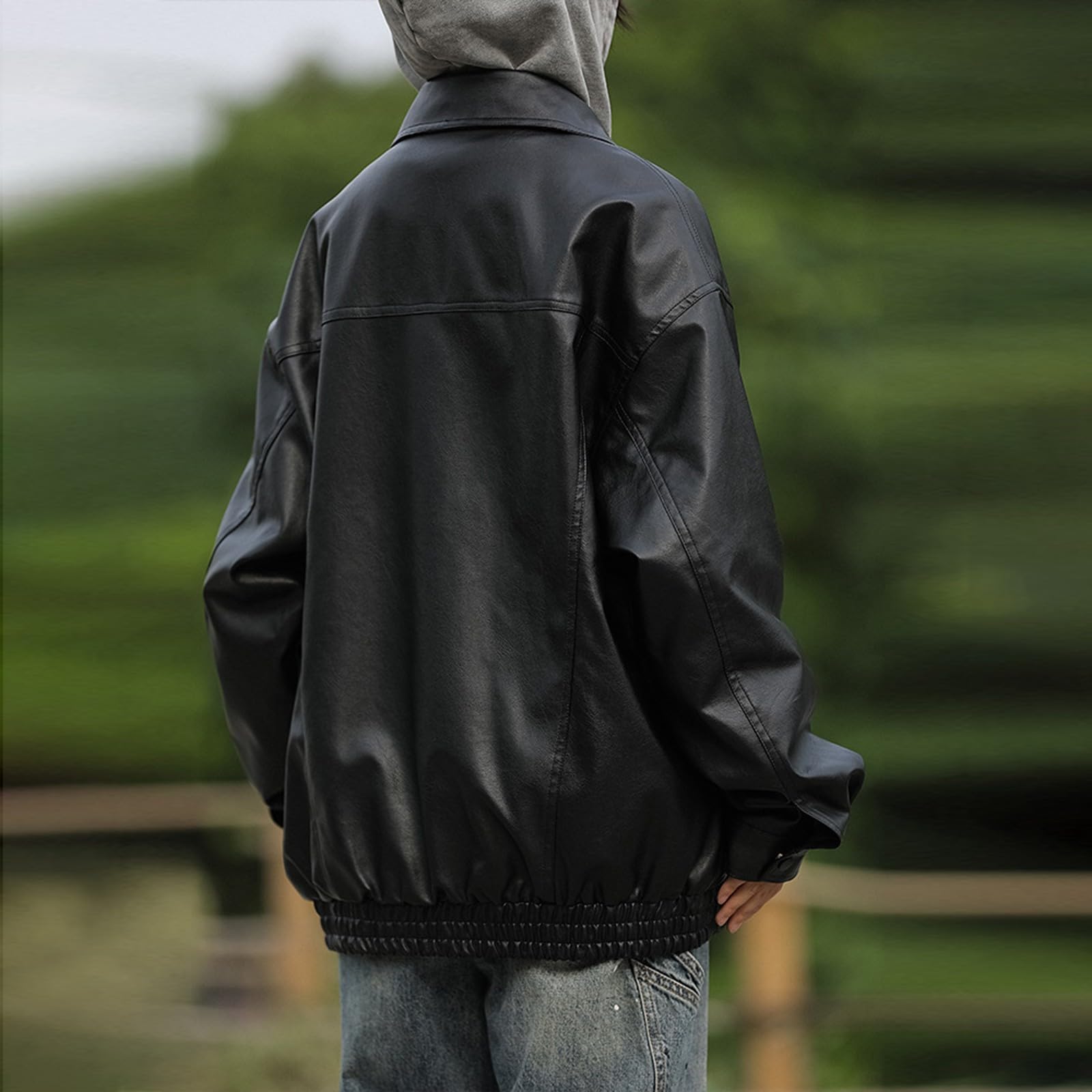 Veste en cuir synthétique pour femme - Manteau d'hiver bomber marron - Veste bomber - Veste de motard courte - Vêtement d'extérieur streetwear - Veste de moto en cuir synthétique - Noir - Longue veste
