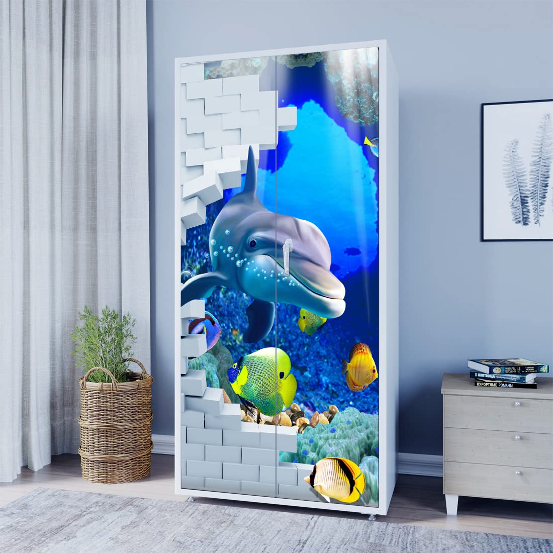 WallDaddy Self Adhesive Almirah Stickers, Wall Stickers, Decorative Sticker Wallpaper for Home Wardrobe Doors (Dolphin Almirah) PVC Vinyl Size Large (39 x 84 Inch) (B09W17WFD3) Amazon Price History, Amazon Price Tracker