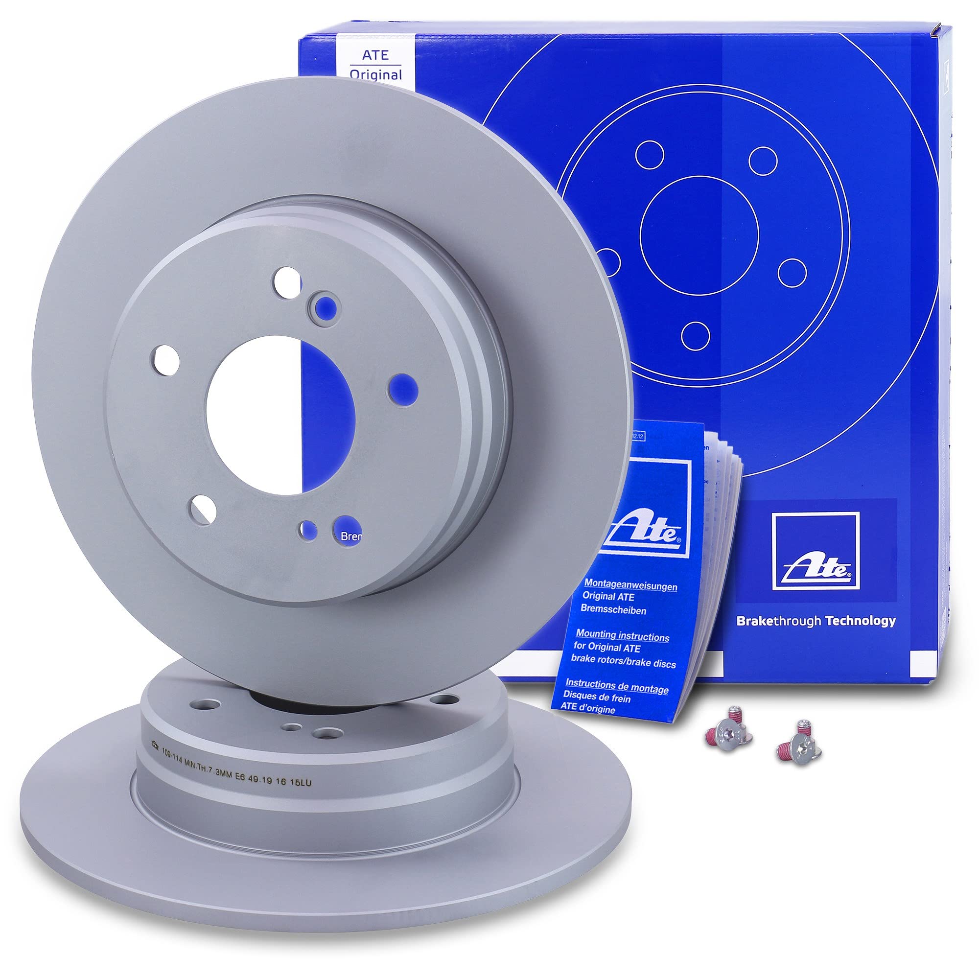 ATE Set freni + dischi freno anteriori ¯ 288 mm ventilati + posteriori ¯ 278 mm pieni e pastiglie freno anteriori + posteriori e contatto di usura Compatibile con MERCEDES Classe C, CLK, Classe E, CLK