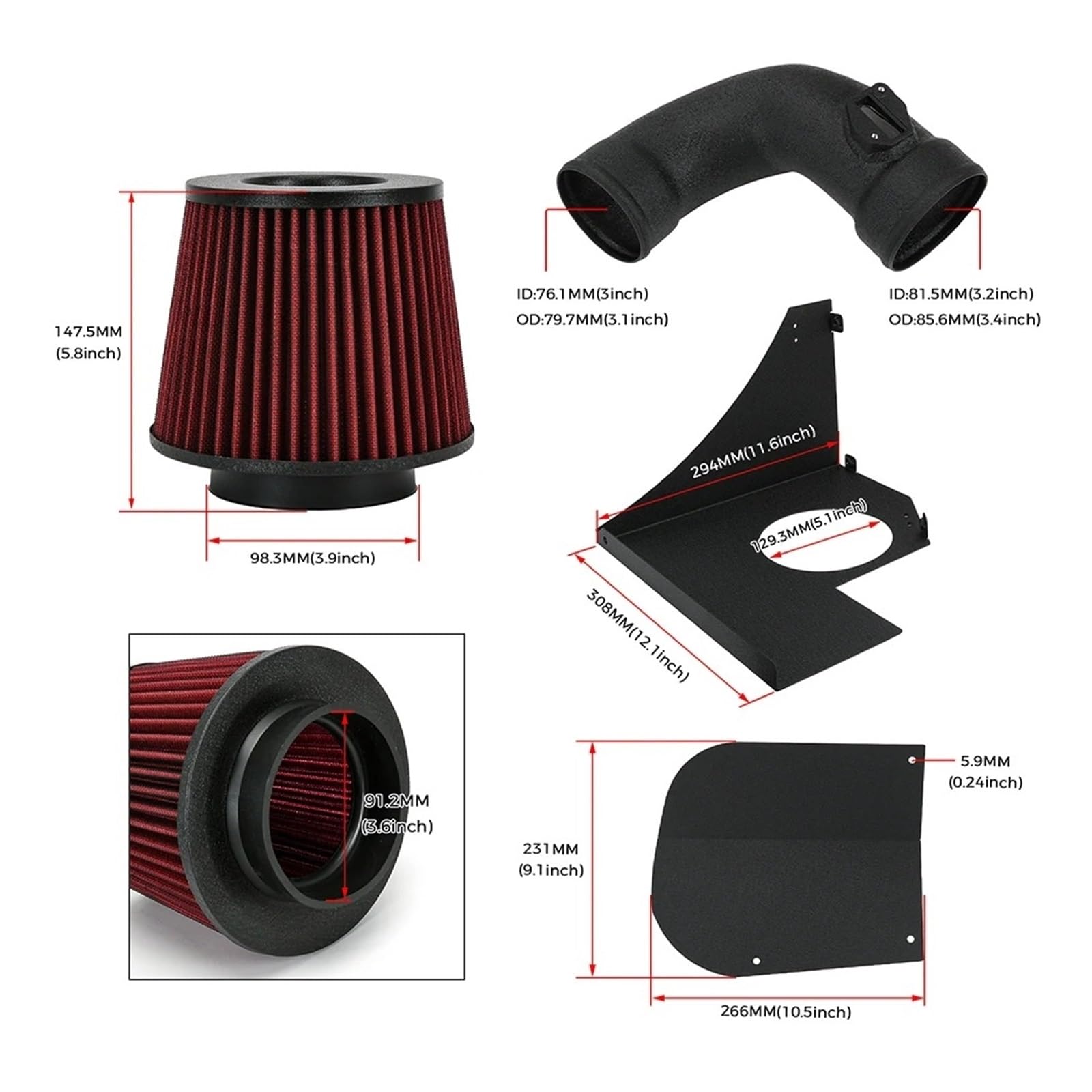 Para BMW 3.5" Kit Sistema Admisión Aire Frío Motores Protección Térmica