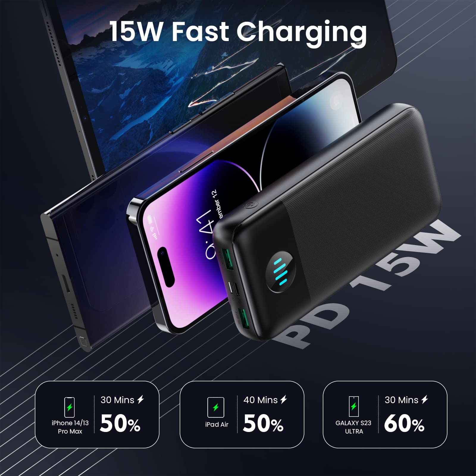 Power Bank, Caricatore Portatile 26800mAh, Powerbank 3A PD USB C Ingressi&Uscite, Caricabatterie Portatile Ricarica Rapida Batteria Esterna 3 Uscite per iPhone Huawei Xiaomi Auricolari