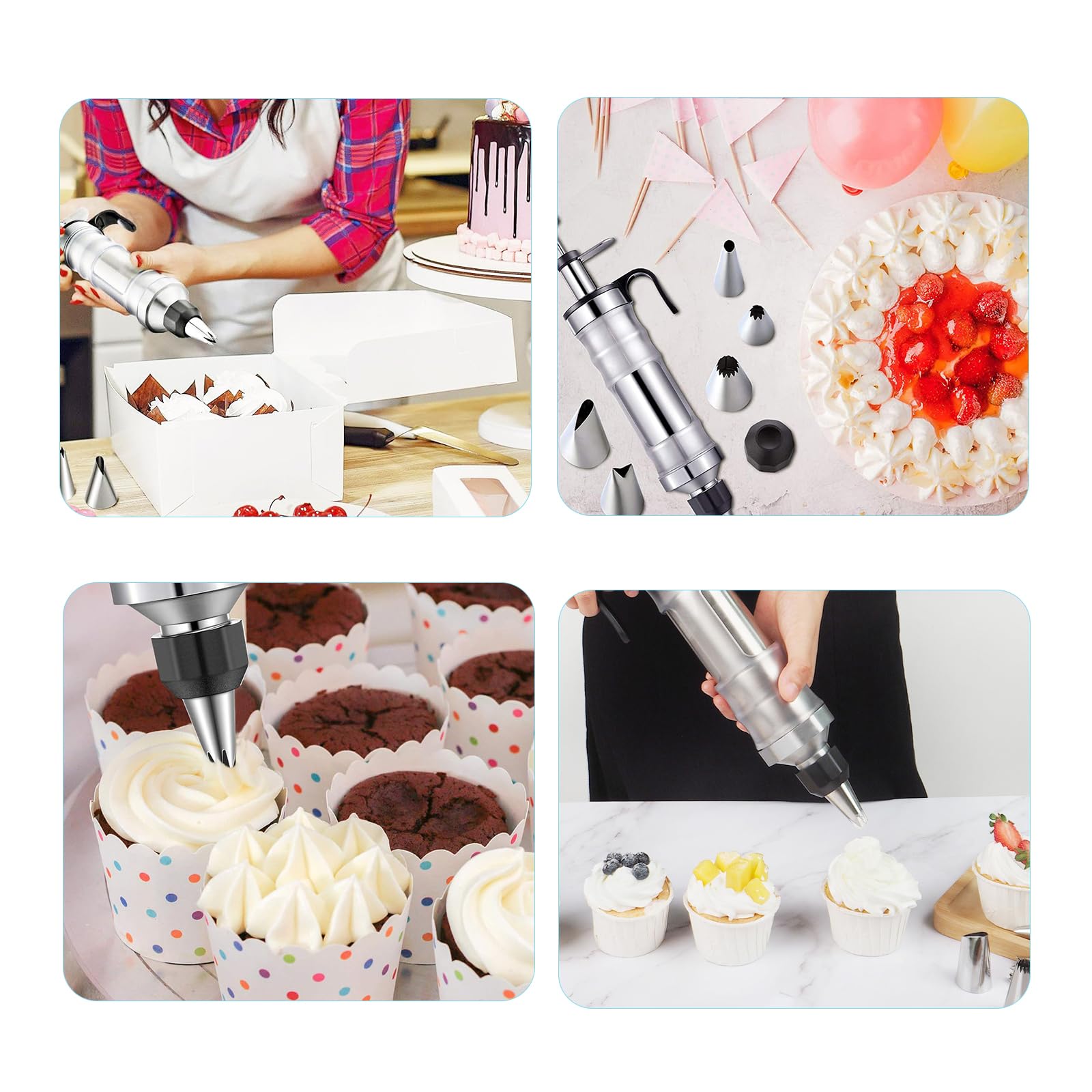Seringue à pâtisserie en inox Seringue à pâte Pistolet de Presse Set de seringues à pâtisserie Presse à biscuits DIY, accessoires de cuisson pour gâteaux et biscuits avec et 6 Douilles (noir)