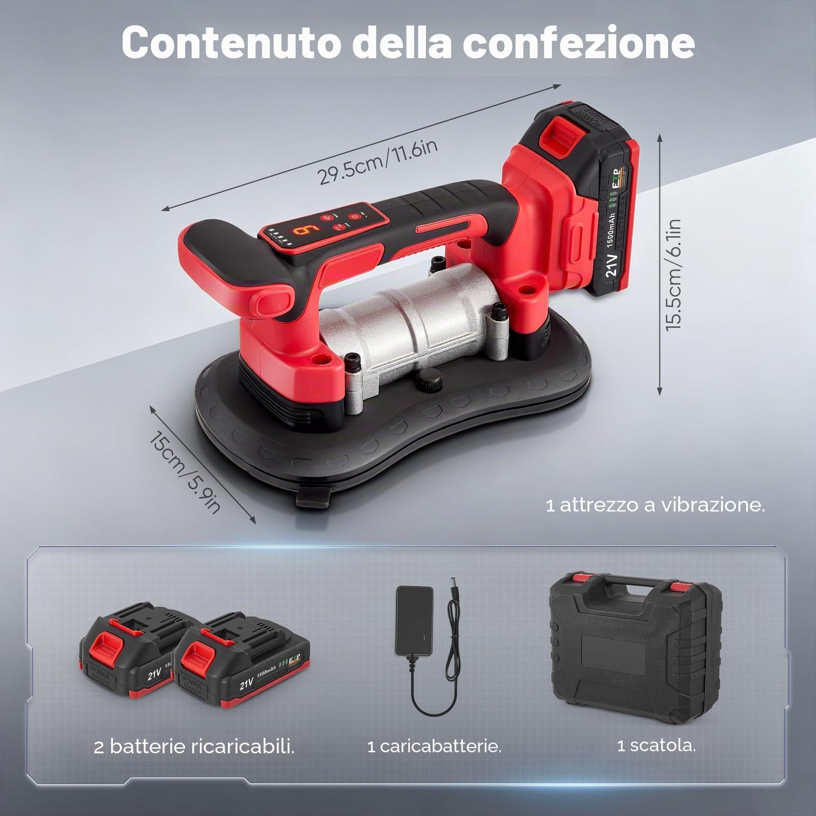 Vibratore e ventosa per piastrelle 2 in 1 senza fili, con ventosa da 28 x 15 cm Regolazione a nove velocità Capacità di carico di 200kg Supporto affidabile per tutti i tipi di lavori di piastrellatura