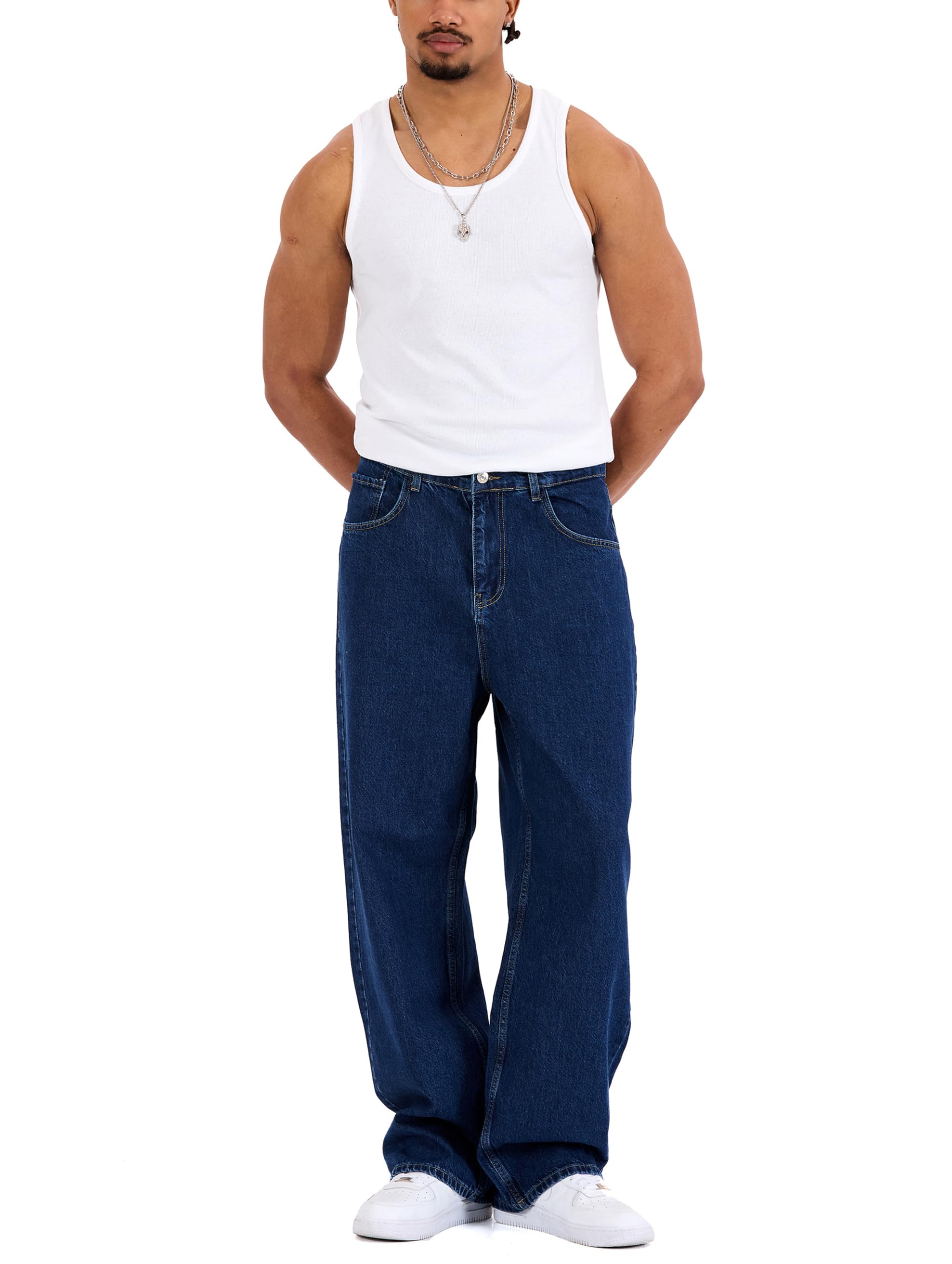 by Denim House Wide Leg Jeans Baggy Fit Denim Pantalones vaqueros en estilo de 5 bolsillos, cómodos y holgados para ropa de calle y el día a día
