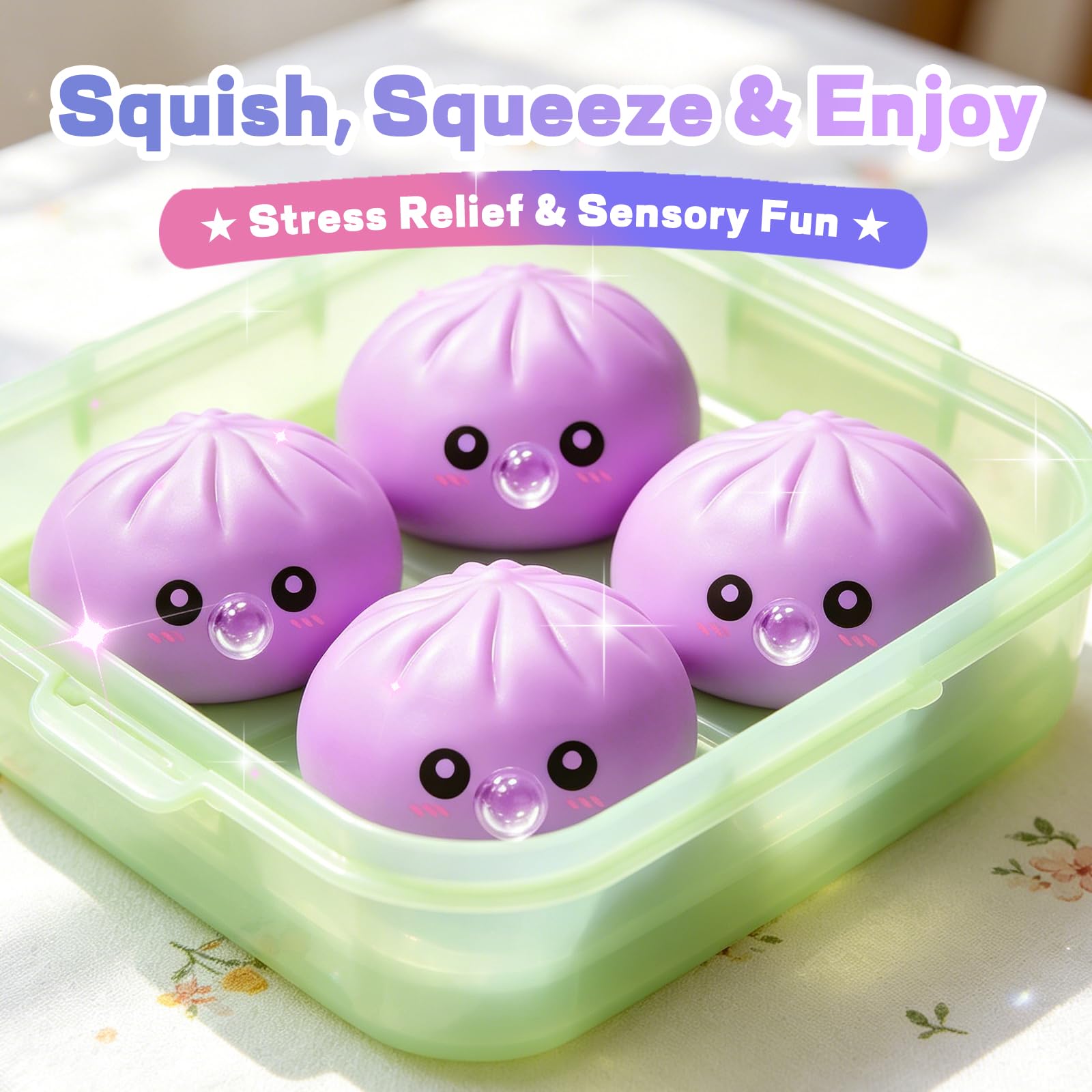 2026 Upgrade Dumpling Squishy Mystery Box,New Dumpling Squishy Blow Bubbles,Dumplings Stress Balls Fidget Sensory Balls,Rainbow Dumplings, Cute Anxiety Relief Fidget (Purple) — view 7
