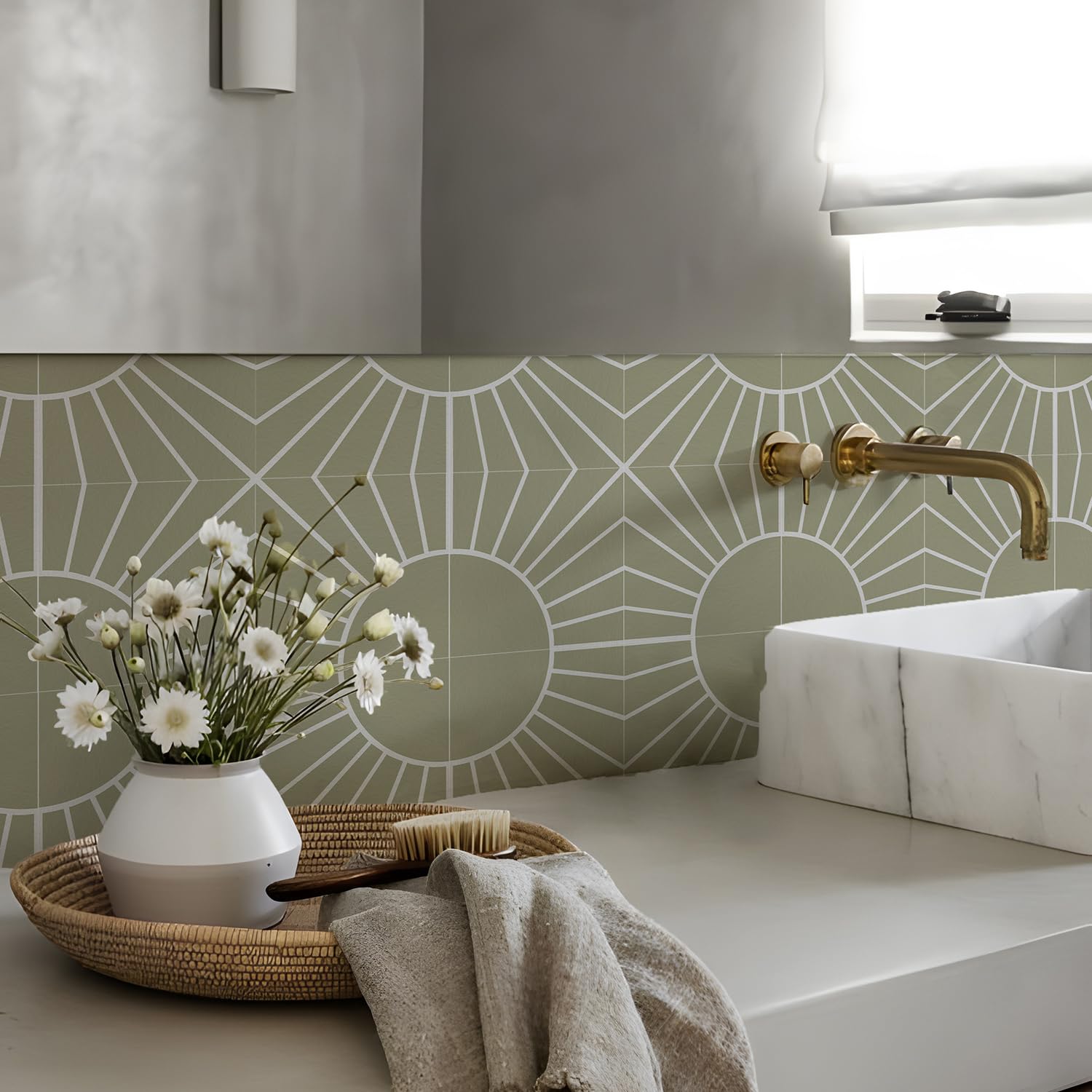 Alwayspon Tile Sticker, Sage Green Self Adhesive Stick on Tiles Transfer Sticker for Bathroom Kitchen, Splashback, Peel and Stick Vinyl Floor Wall Tiles Sticker, 10PcsX15cm/6inch - Image 3