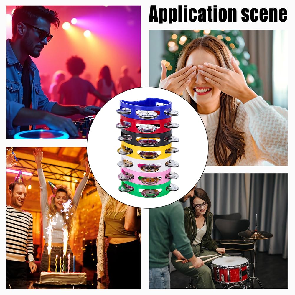 AHANDMAKER 35 Stück 7 Farben Tamburine für Erwachsene, Plastik Handheld Tamburin mit 4 Metall Schellen Percussion Instrumente für Kirche Weihnachten Geburtstag Party