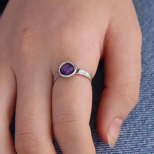 Miniatura 4 de Anillo de plata de ley con piedras preciosas para mujer, anillo apilable de piedra martillada, anillo de piedra natal