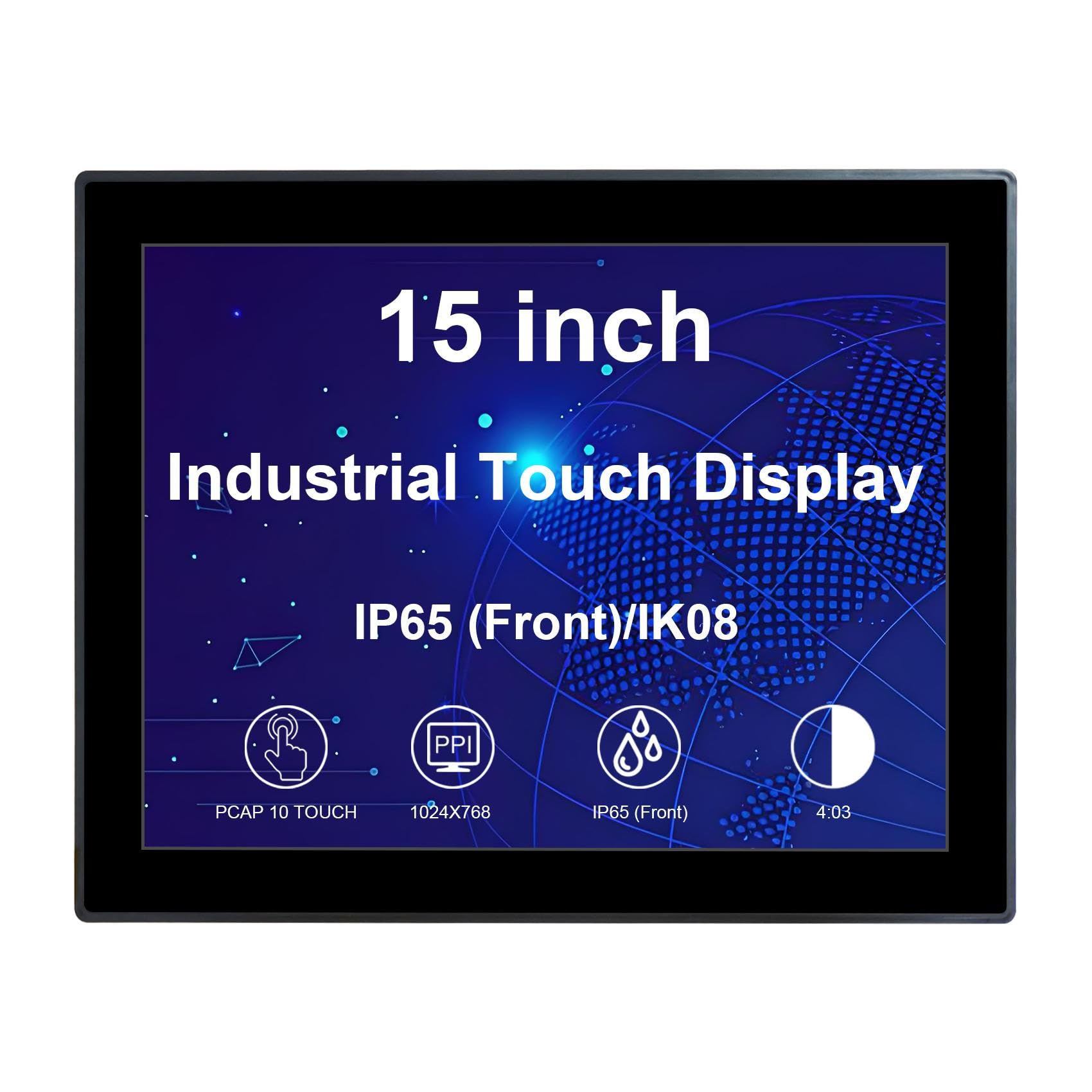 VSDISPLAY 15'' 1024x768 Industrial Touch Monitor IP65 Front Waterproof