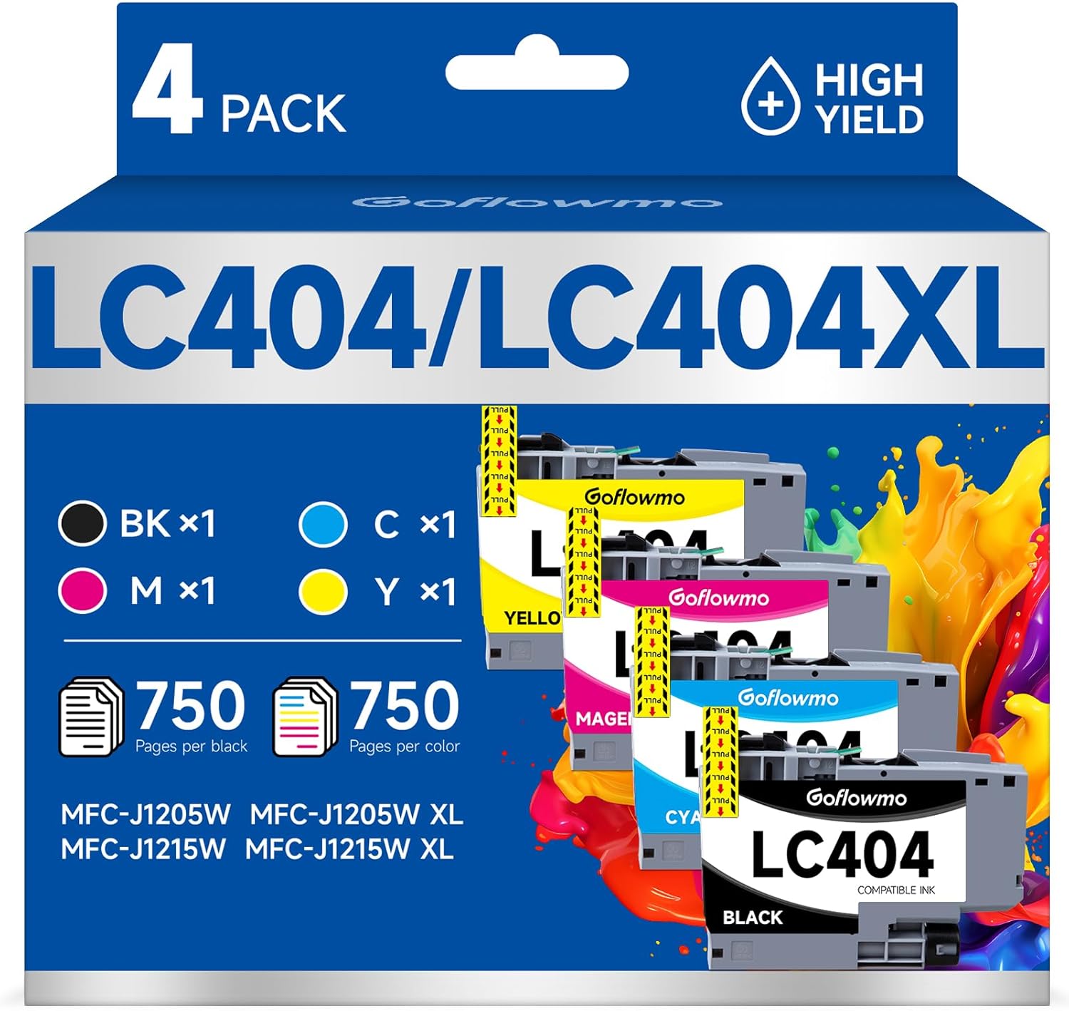 LC404 MFC-J1205W Ink Cartridges for Brother LC-404 LC404XL 404XL XL Ink Cartridge Compatible for Brother MFC-J1205W MFC-J1215W MFC J1205W XL Printer High Yields (4-Pack, Black Cyan Magenta Yellow)