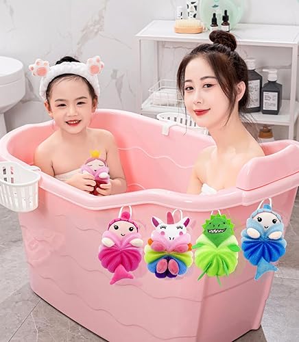 Miniatura 6 de MURRI&MURRDI 3 esponjas de baño de animales para niños, lufas de ducha de dibujos animados, lindas esponjas de baño, puf, esponjas, esponja de malla