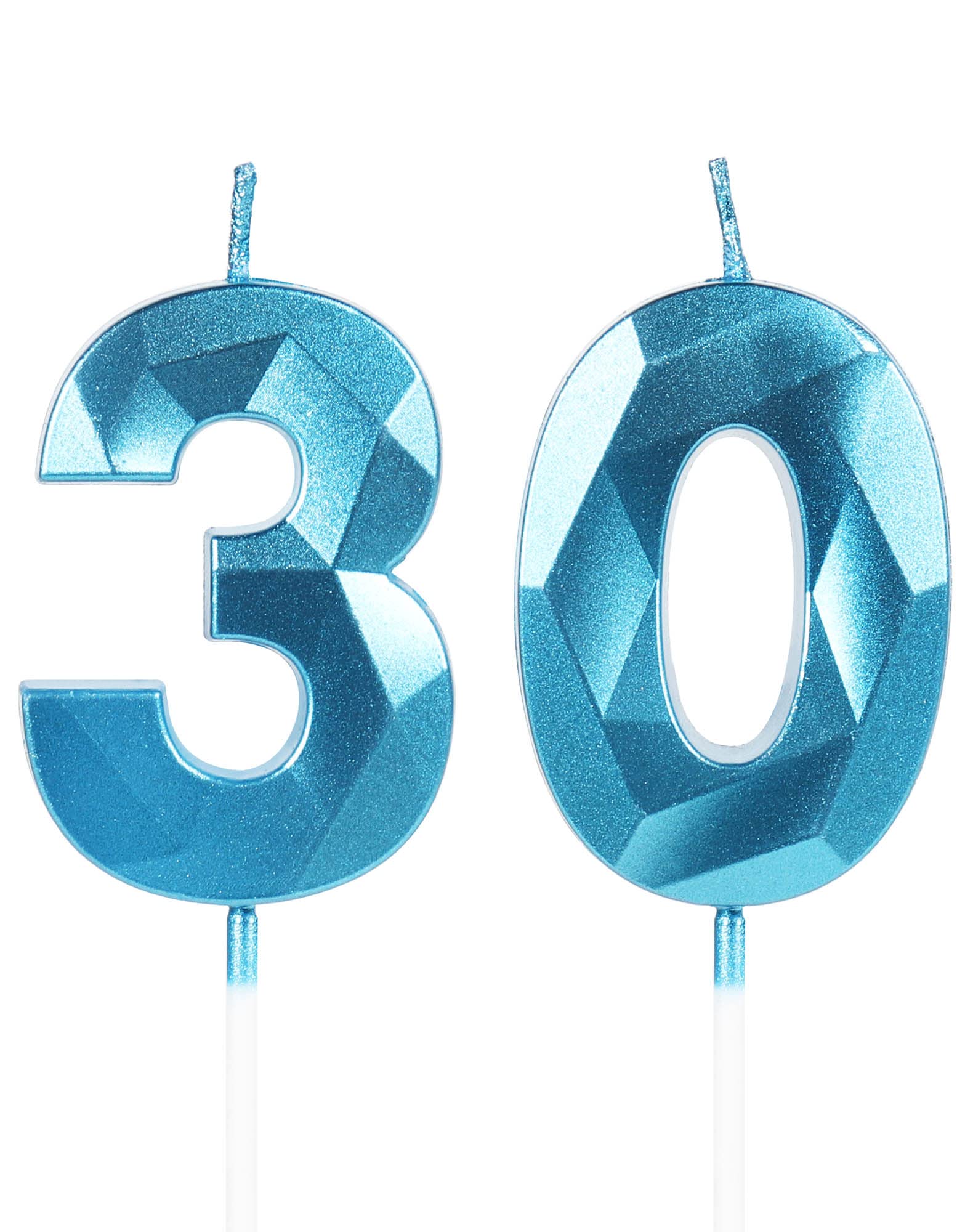 2 Candeline Di Compleanno Numero 30 A Forma Di Diamante 3D Per Torta - Colore Nero