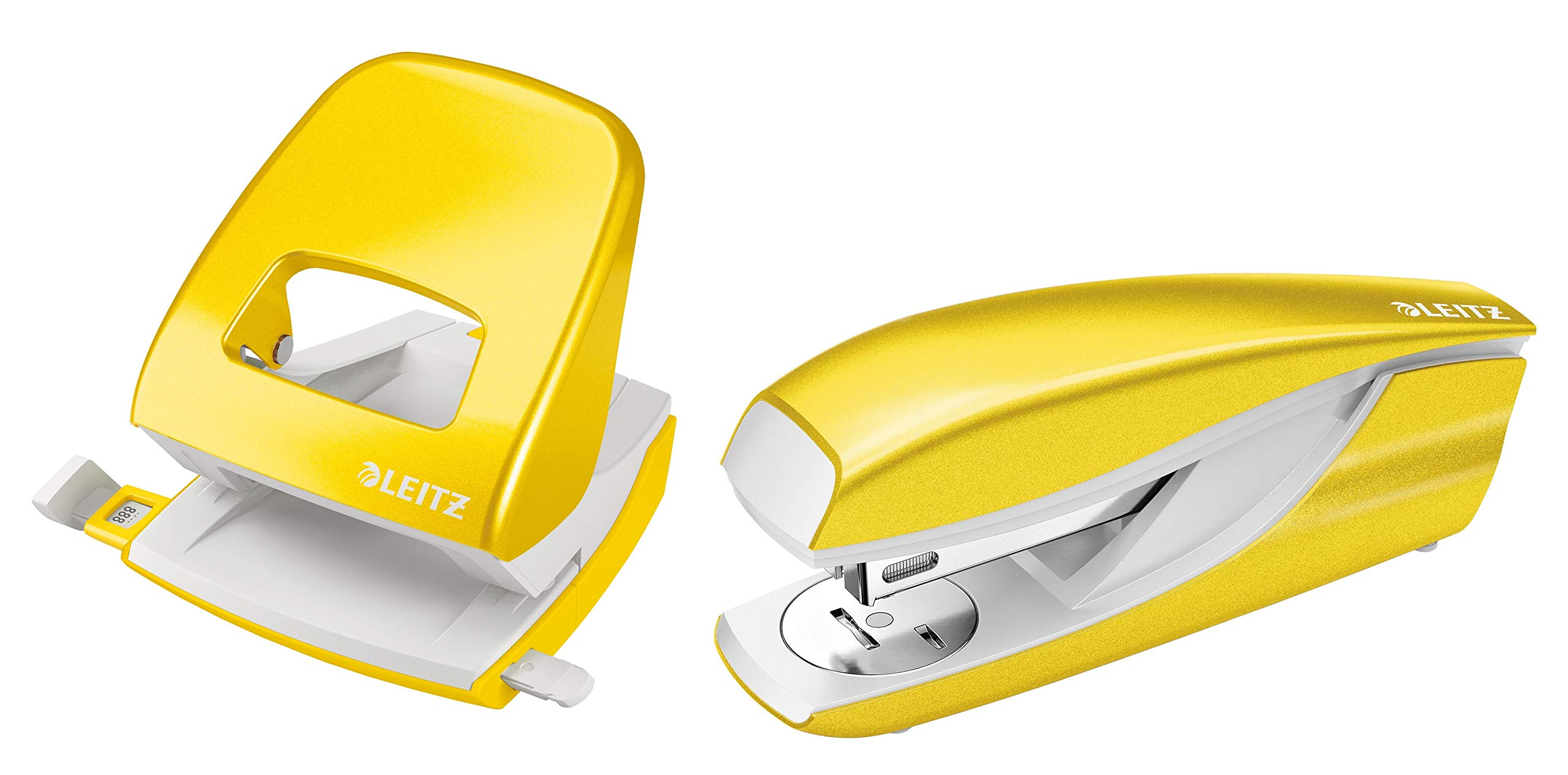 Leitz NeXXt Locher, 30 Blatt, Metall (Gelb Heftgerät + Locher)