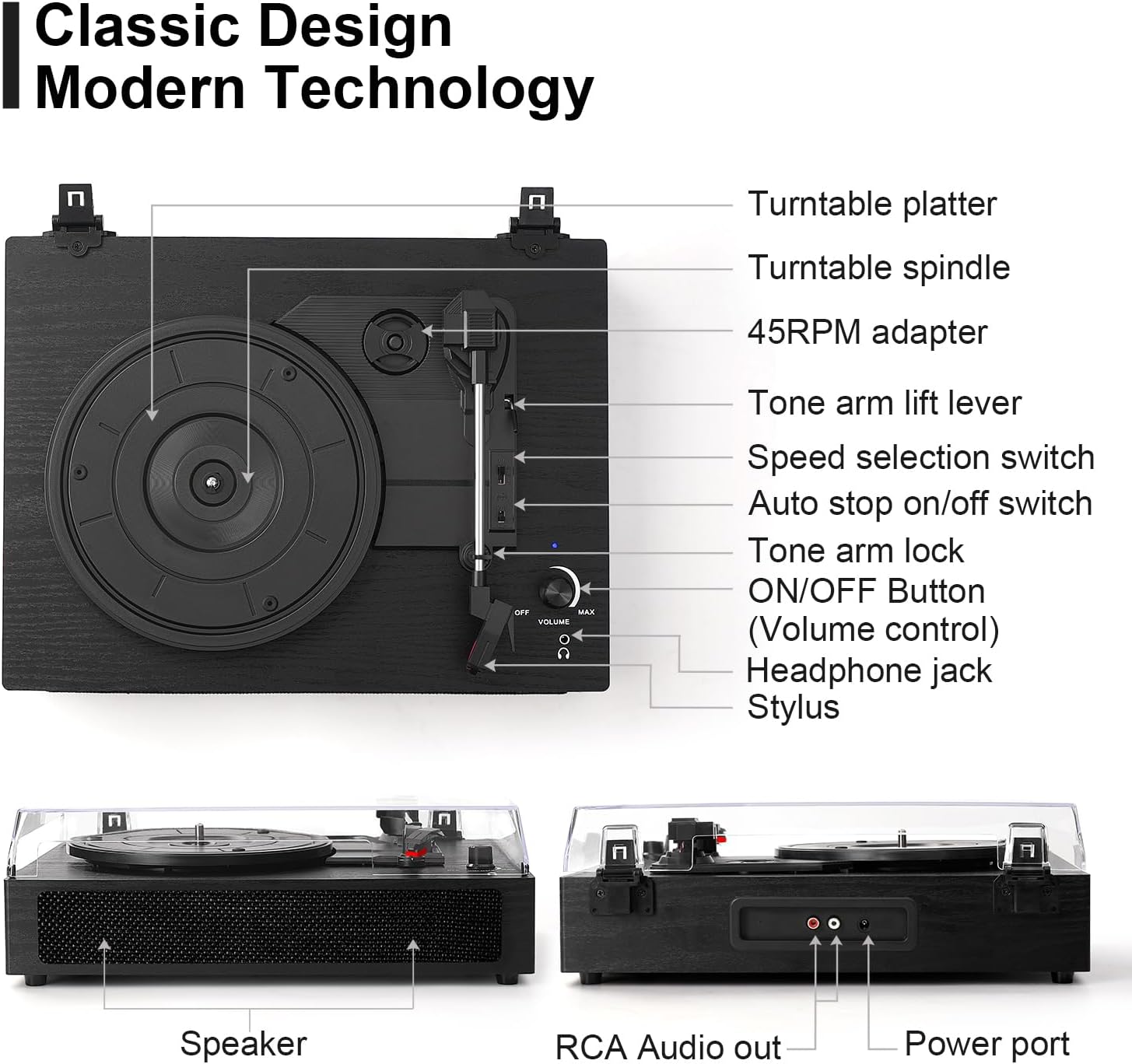 Diagram of TANLANIN TE-2019A-BK-TA turntable components