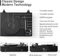 Vista 4 de Vinyl Record Player Bluetooth Turntable with Built in Stereo Speakers Belt Drive 3 Speeds Turntables for Vinyl Records Support RCA Output, Aux in