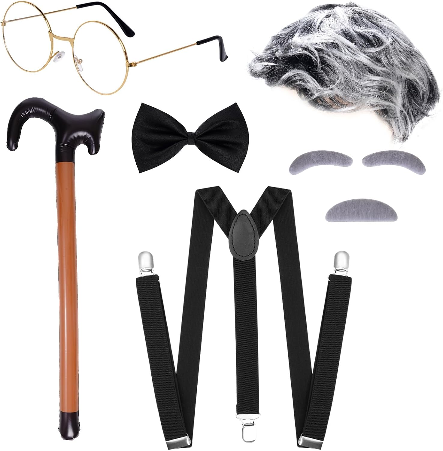 6 PCS Adult 100 Days of School Men Costume, 100 Days of School Man Costume for Halloween Grandpa Costume 1920s Old Man Dress Up Outfit Accessories