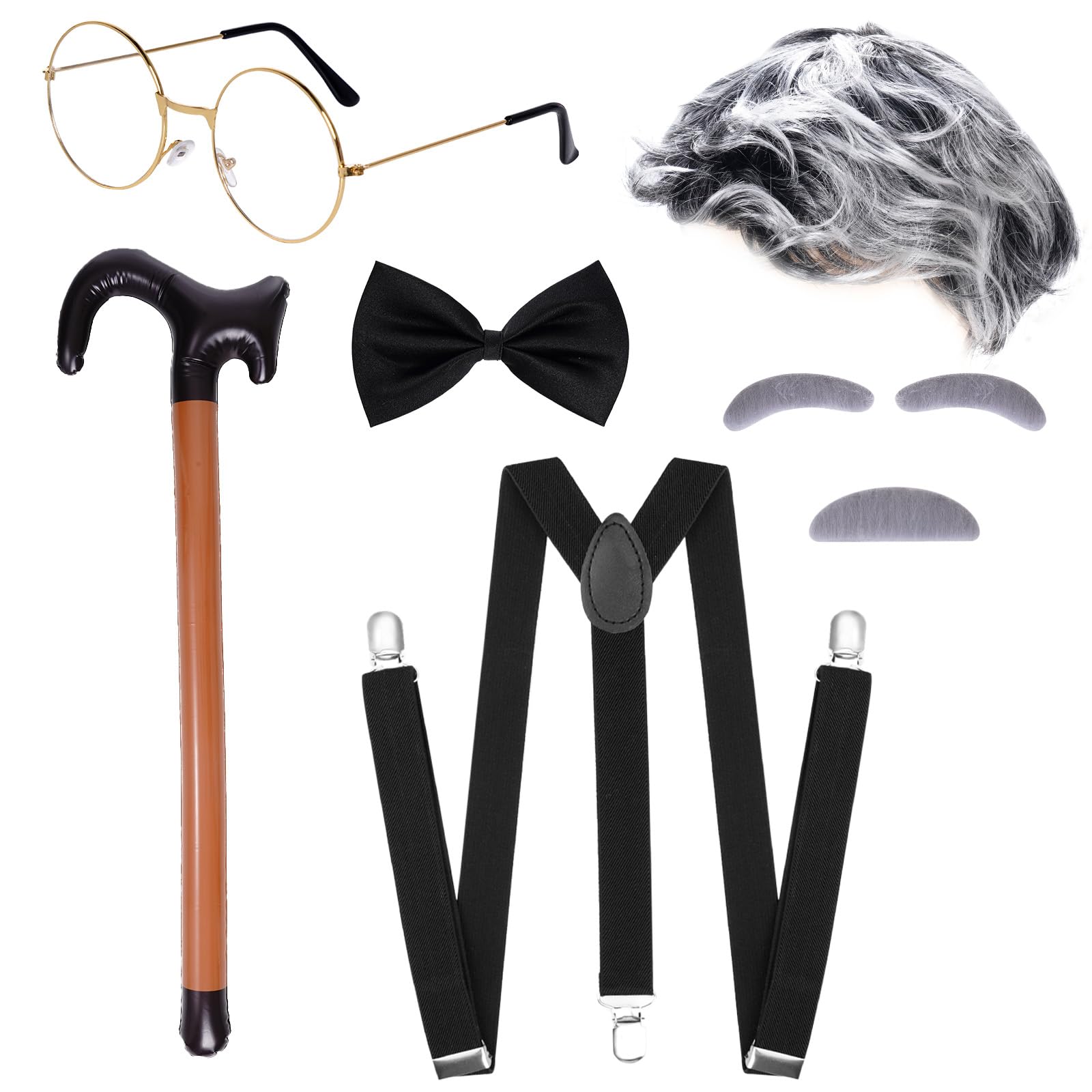 6 PCS Adult 100 Days of School Men Costume 100 Days of School Man Costume for Halloween Grandpa