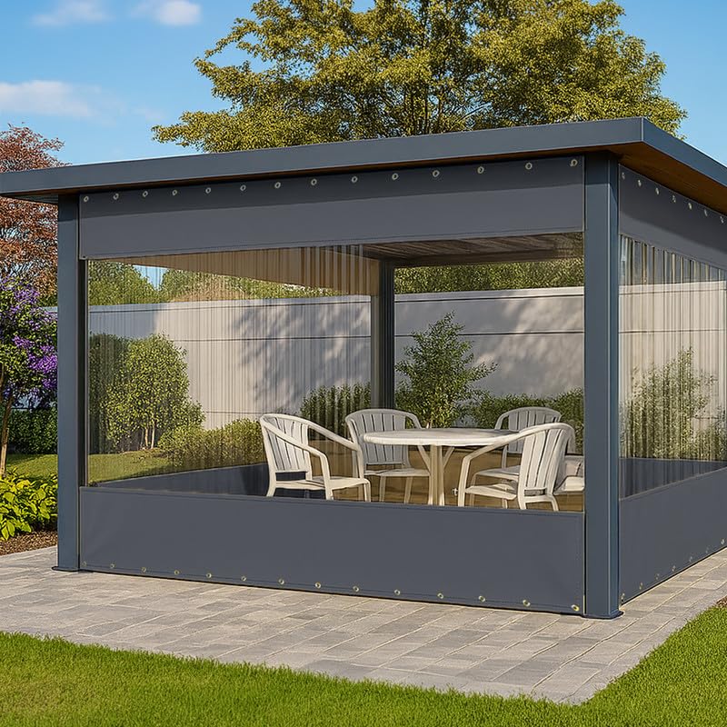 Covers & All Vinyl Outdoor Curtains for Patio Waterproof – 18 oz Outdoor Clear Panel Curtains, Gazebo Curtains with Brass Grommets for Pergola, Porch