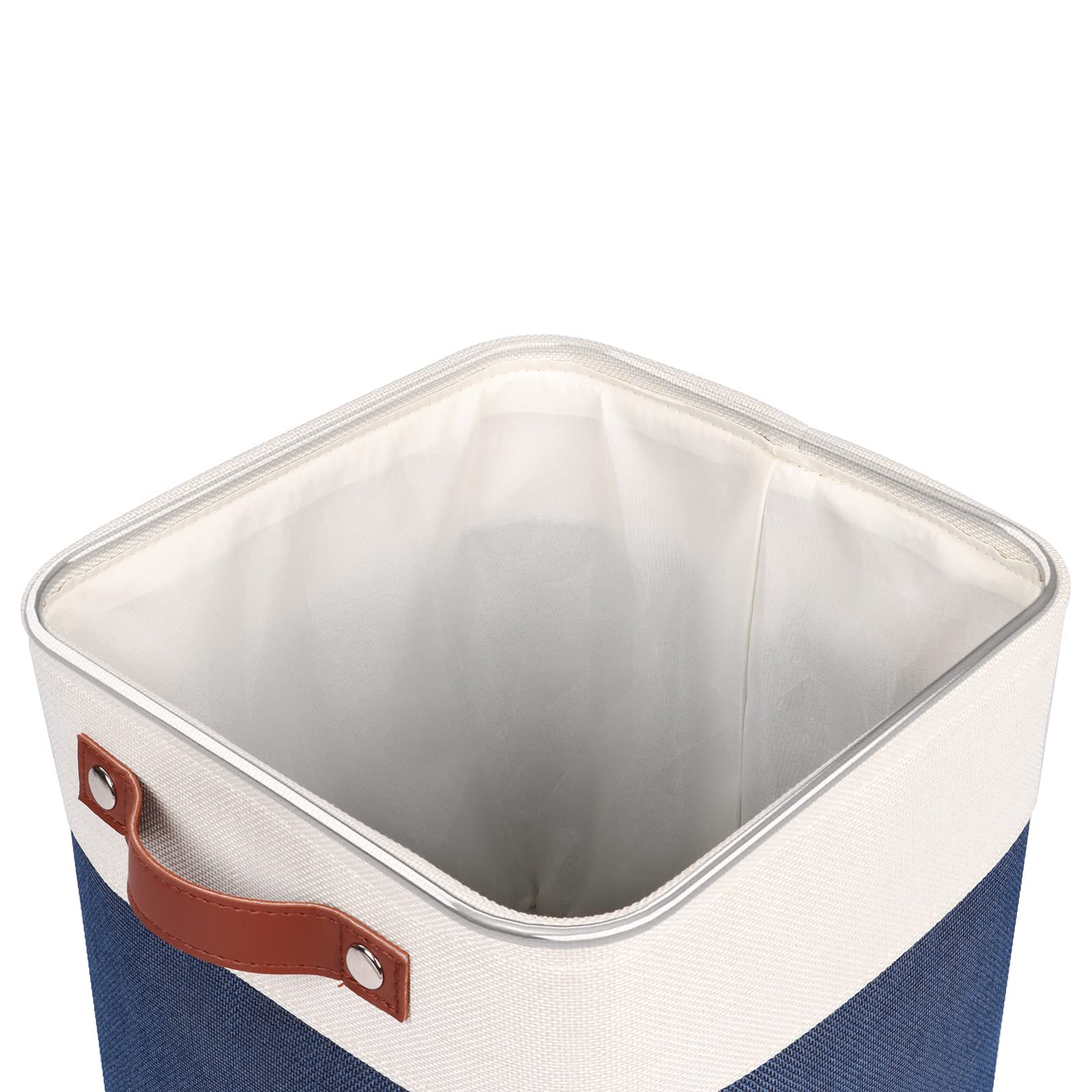 Univivi Lot De 4 Paniers De Rangement Tissu Pliables 38x26x24 Cm – Bleu Marine & Beige, Poignées Cuir, Fond Rigide Pour Étagères, Jouets, Vêtements