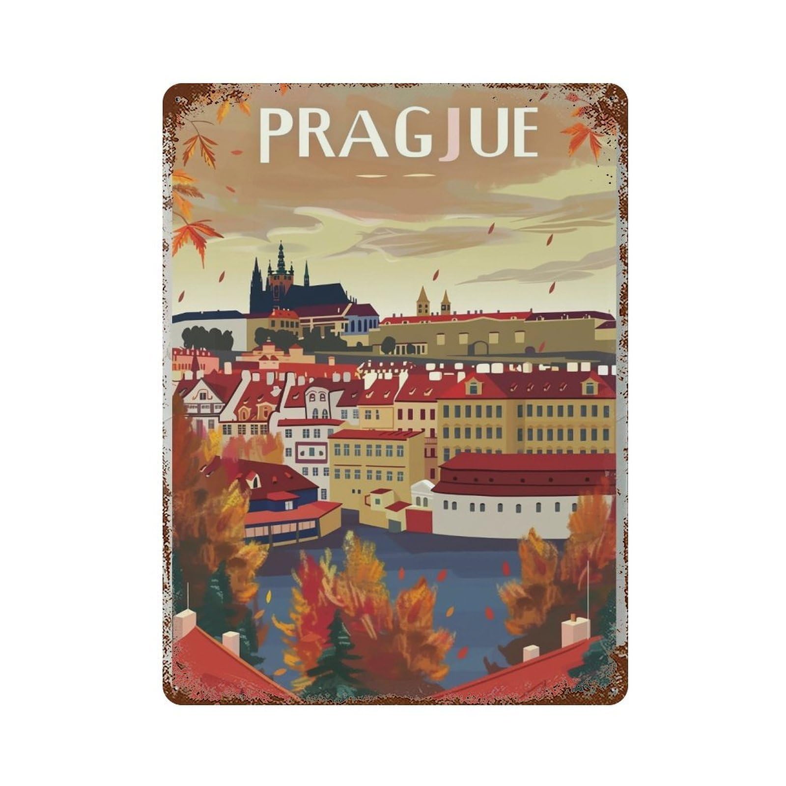 YHGERTKU Retro Prague Travel 04 Wall Art Retro Iron Vintage Metal Tin Sign Poster Modern Decor for Living Rooms Gift 40x30cm
