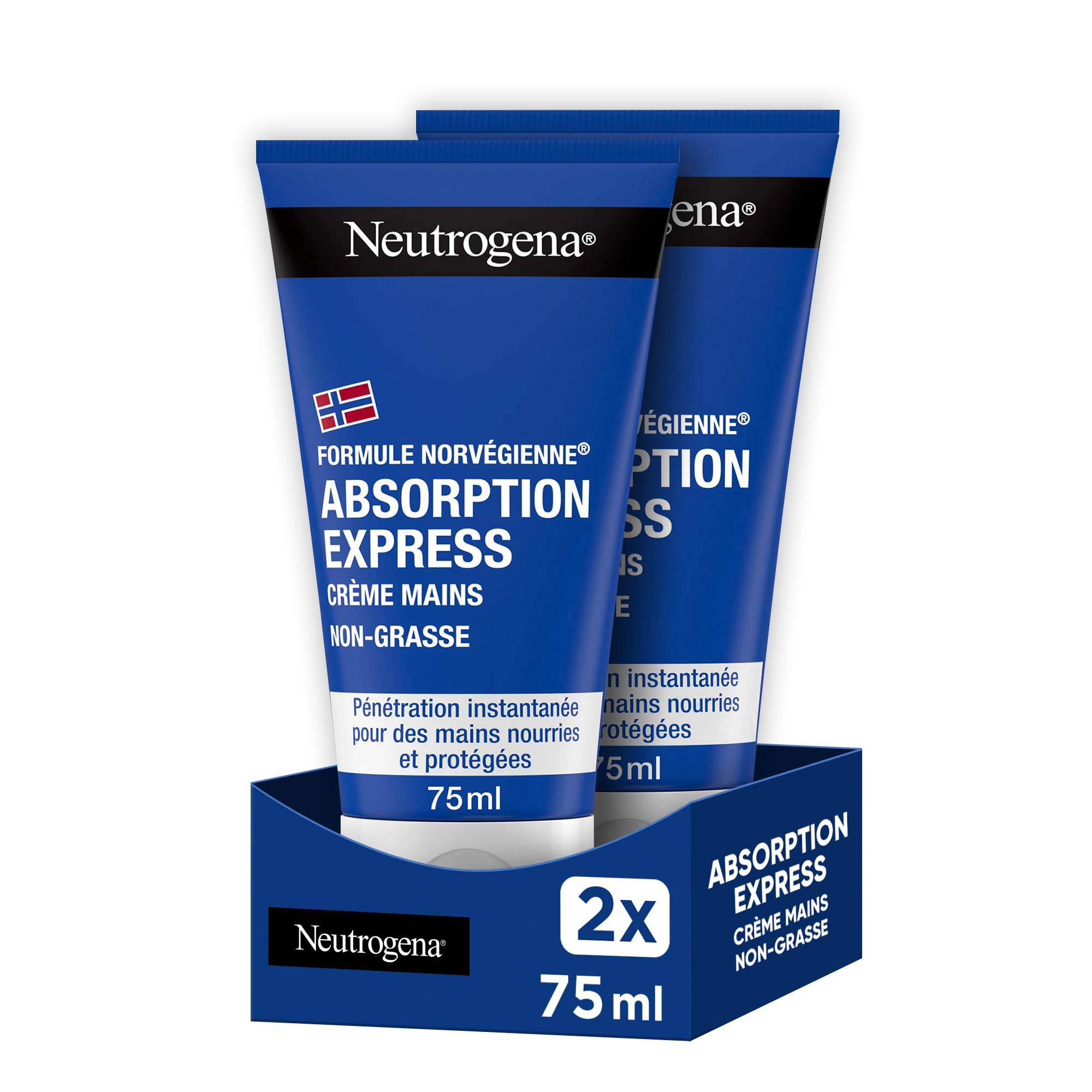 Neutrogena – Crème Mains Absorption Express Formule Norvégienne (lot de 2 tubes de 75 ml) – Crème hydratante non grasse à absorption rapide – Crème pour les mains avec pénétration instantanée
